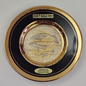 Dynasty Chokin Art Collection Plate‎ 24 KT Gold Rim Humpback Whale 4"